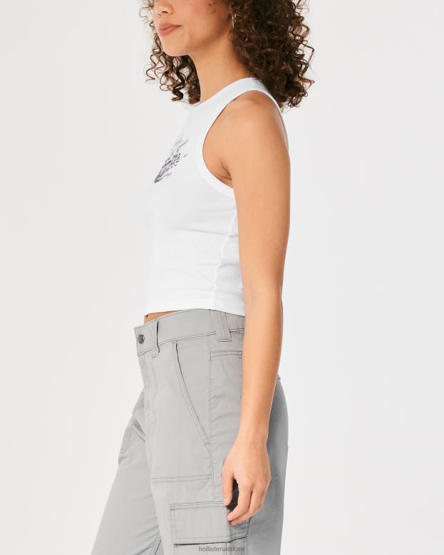 Tops Hollister Women High-Neck Ribbed Race Car Graphic Tank 48820278 White