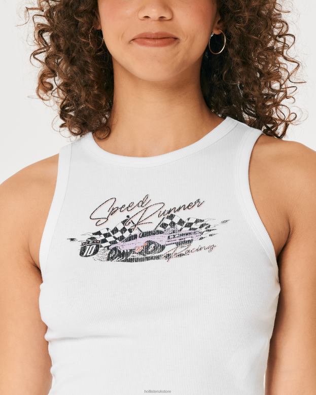 Tops Hollister Women High-Neck Ribbed Race Car Graphic Tank 48820278 White