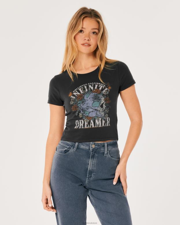 Tops Hollister Women Infinite Dreamer Graphic Baby Tee 48820295 Black Sd/Texture