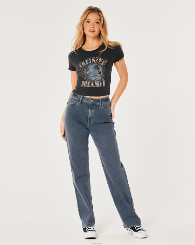 Tops Hollister Women Infinite Dreamer Graphic Baby Tee 48820295 Black Sd/Texture