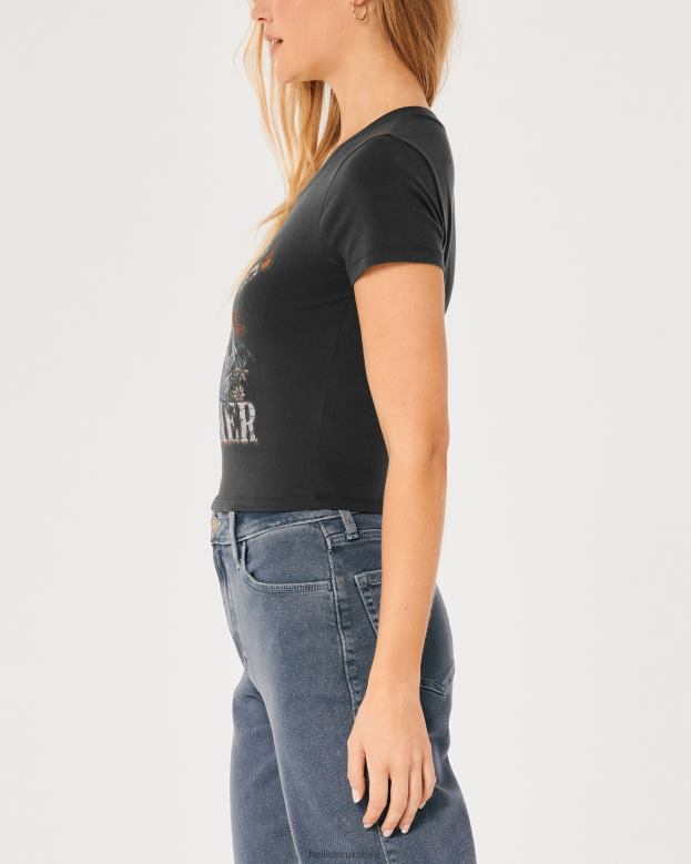 Tops Hollister Women Infinite Dreamer Graphic Baby Tee 48820295 Black Sd/Texture