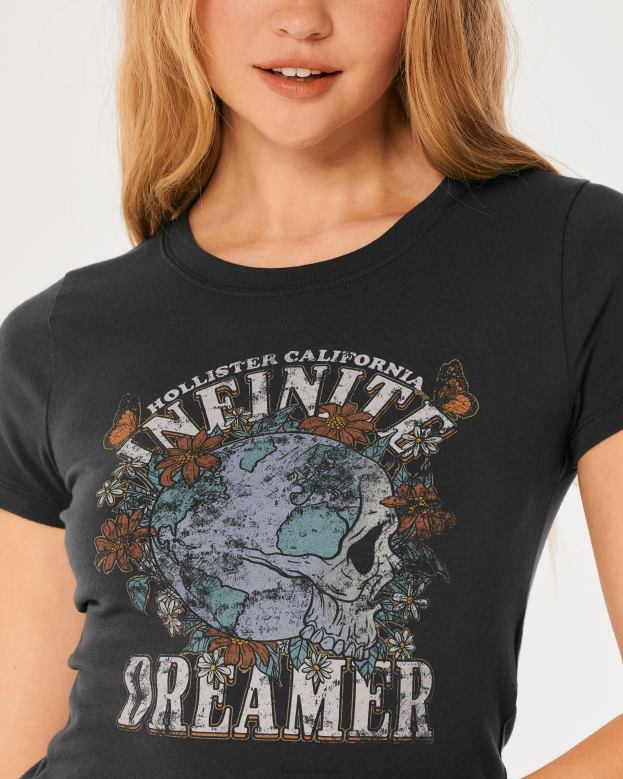 Tops Hollister Women Infinite Dreamer Graphic Baby Tee 48820295 Black Sd/Texture