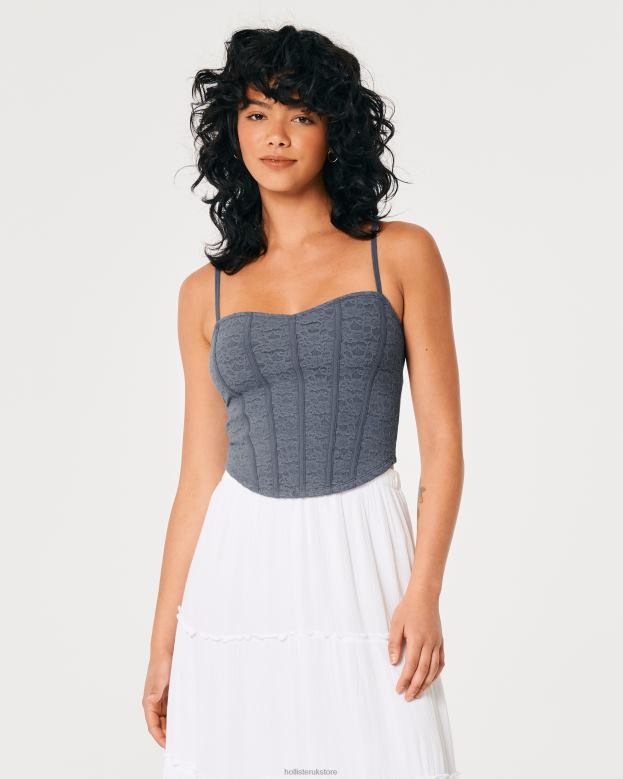 Tops Hollister Women Lace Seamed Sweetheart Cami 48820263 Navy