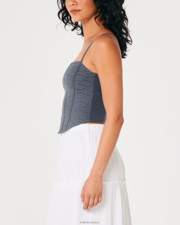 Tops Hollister Women Lace Seamed Sweetheart Cami 48820263 Navy