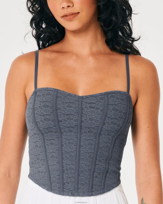 Tops Hollister Women Lace Seamed Sweetheart Cami 48820263 Navy