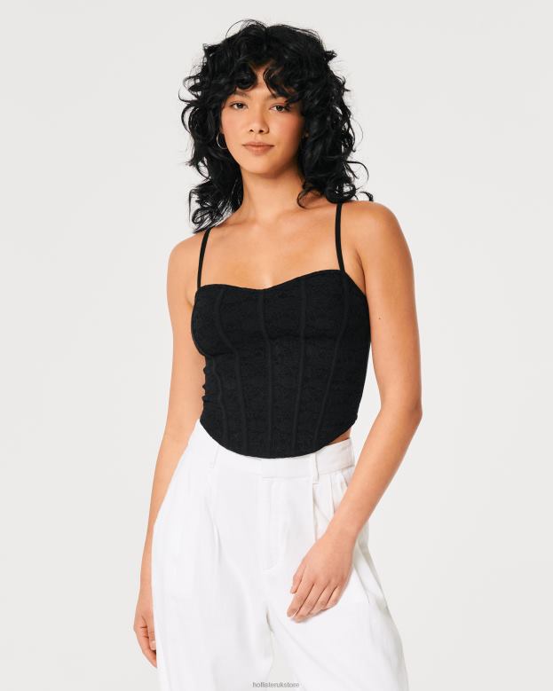 Tops Hollister Women Lace Seamed Sweetheart Cami 48820391 Black