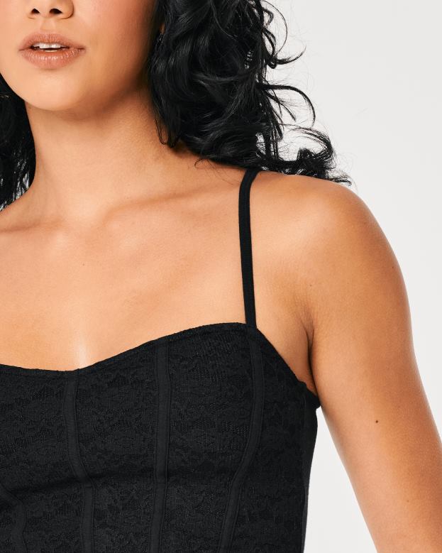 Tops Hollister Women Lace Seamed Sweetheart Cami 48820391 Black