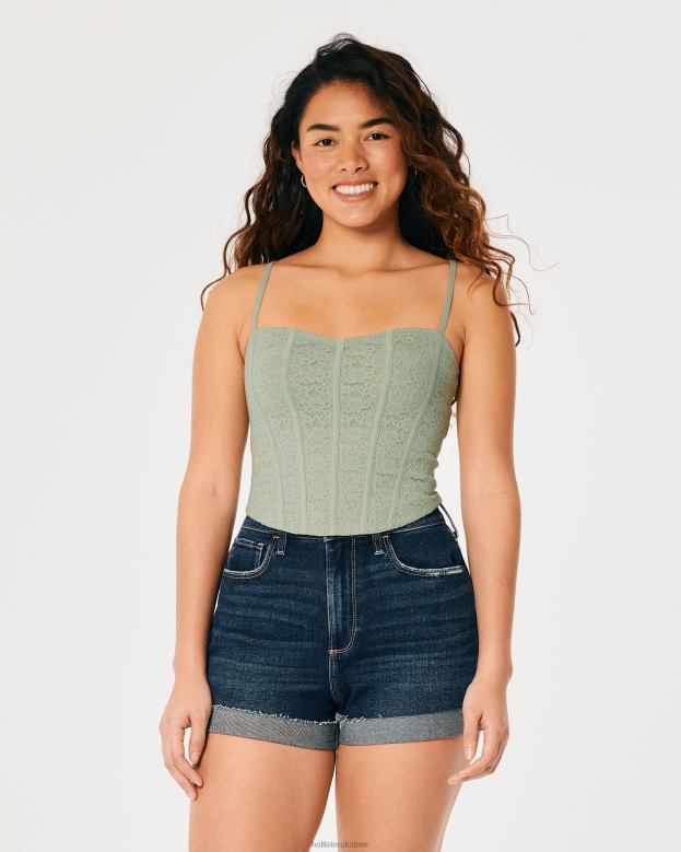 Tops Hollister Women Lace Seamed Sweetheart Cami 48820409 Sage