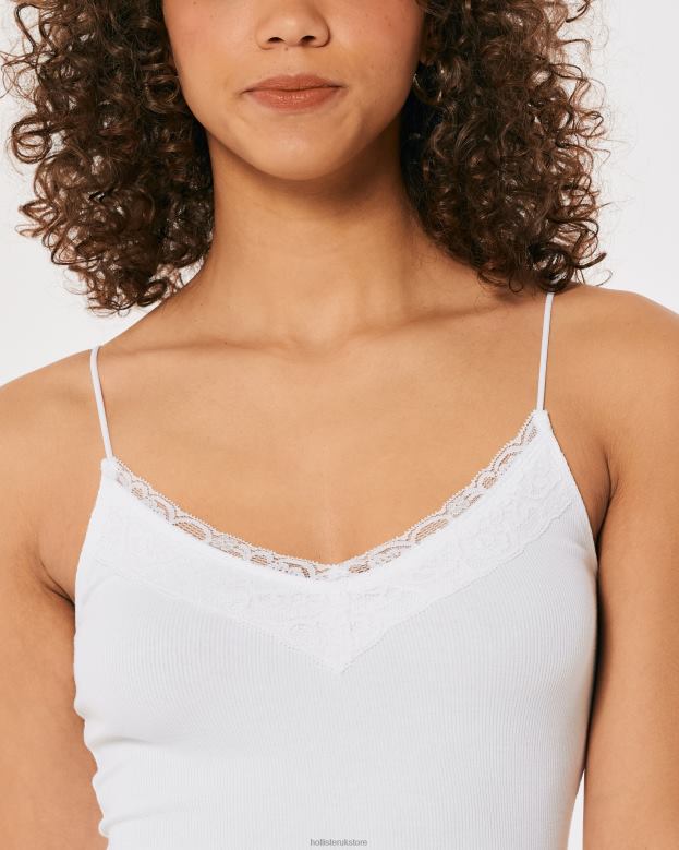 Tops Hollister Women Lace Trim Ribbed V-Neck Cami 48820178 White