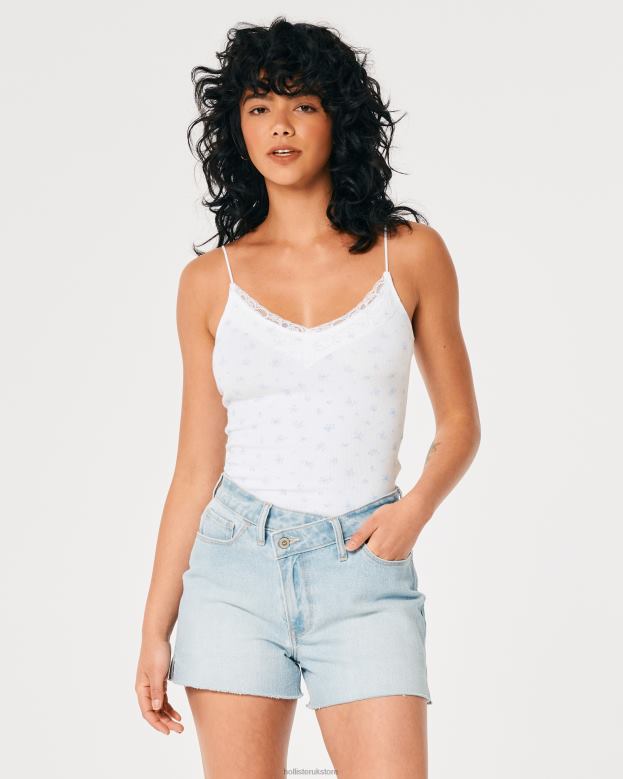 Tops Hollister Women Lace Trim Ribbed V-Neck Cami 48820304 White Floral