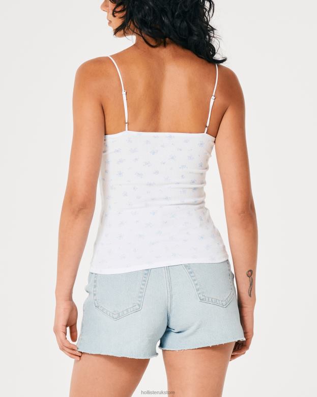 Tops Hollister Women Lace Trim Ribbed V-Neck Cami 48820304 White Floral