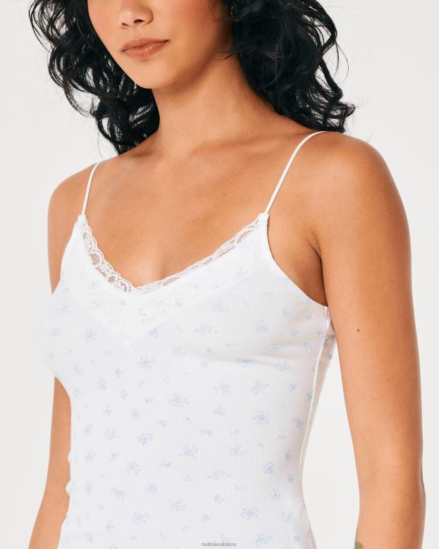 Tops Hollister Women Lace Trim Ribbed V-Neck Cami 48820304 White Floral