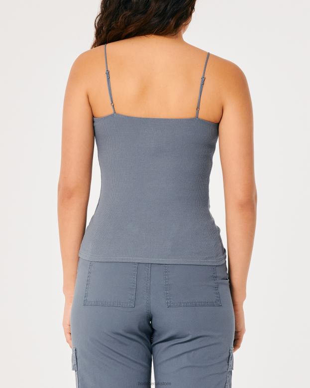 Tops Hollister Women Lace Trim Ribbed V-Neck Cami 48820332 Navy