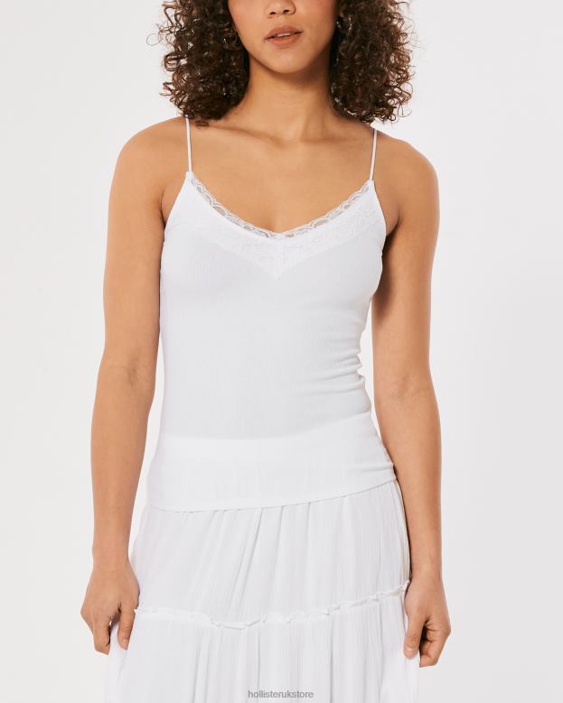 Tops Hollister Women Lace Trim Ribbed V-Neck Cami 48820379 Heather Grey