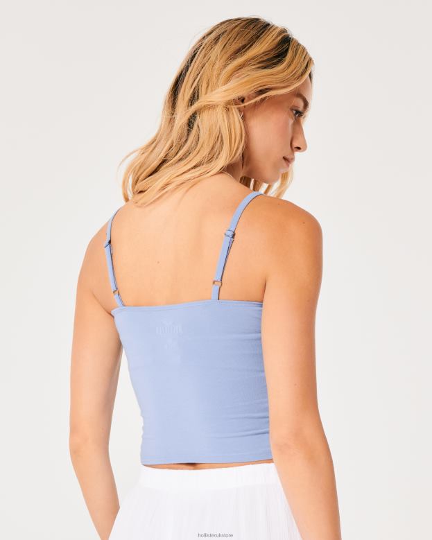 Tops Hollister Women Lace Trim Shirred Bust Cami 48820189 Light Blue