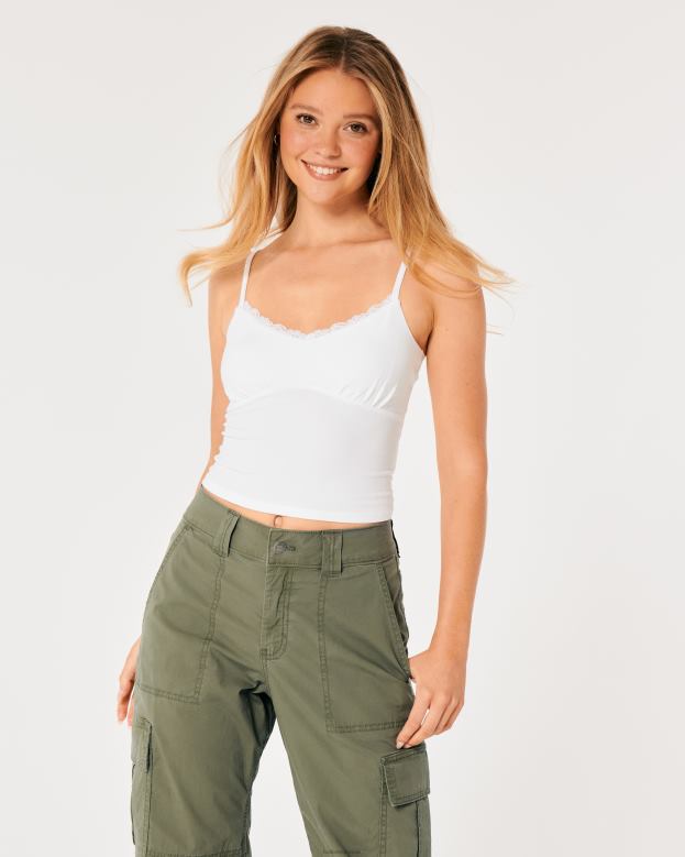 Tops Hollister Women Lace Trim Shirred Bust Cami 48820329 White