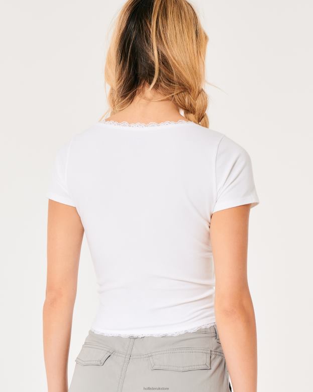 Tops Hollister Women Lace Trim Square-Neck Baby Tee 48820208 White