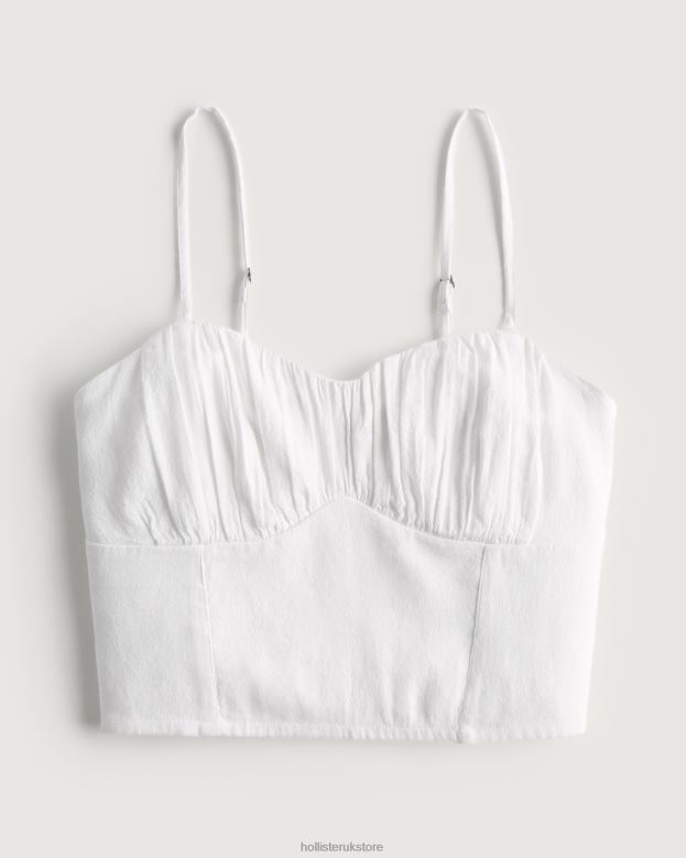 Tops Hollister Women Linen Blend Ruched Bust Top 48820334 White