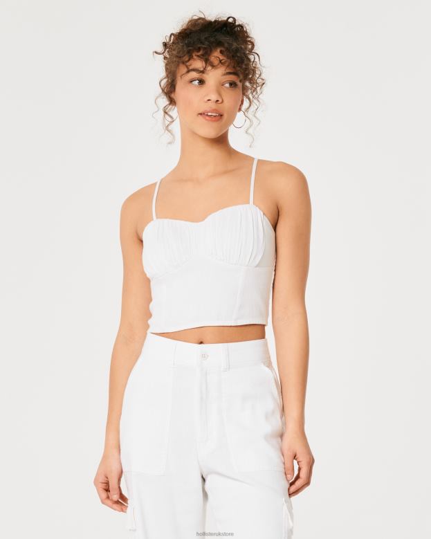 Tops Hollister Women Linen Blend Ruched Bust Top 48820334 White