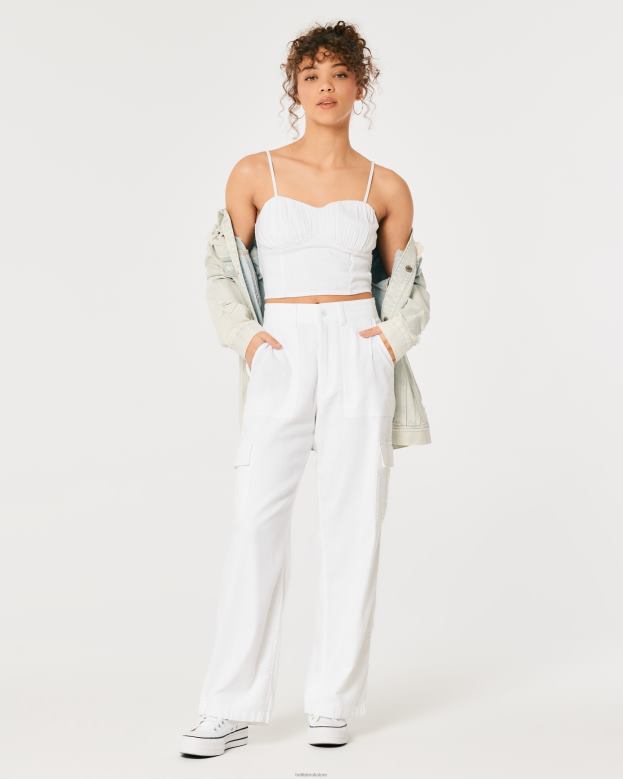Tops Hollister Women Linen Blend Ruched Bust Top 48820334 White
