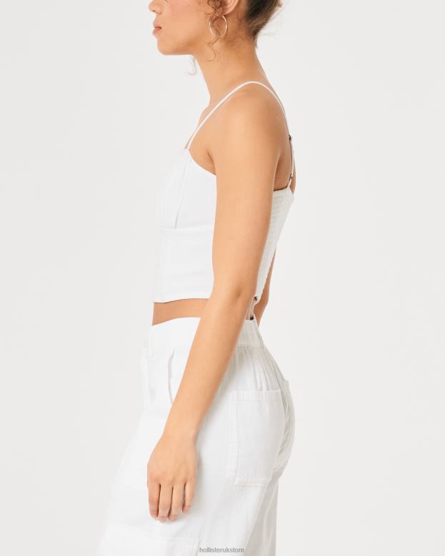 Tops Hollister Women Linen Blend Ruched Bust Top 48820334 White