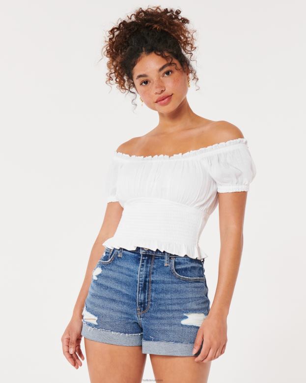 Tops Hollister Women On or Off the Shoulder Smocked Waist Top 48820105 White