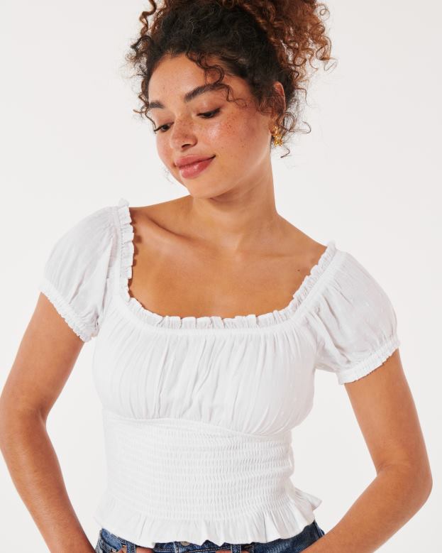 Tops Hollister Women On or Off the Shoulder Smocked Waist Top 48820105 White
