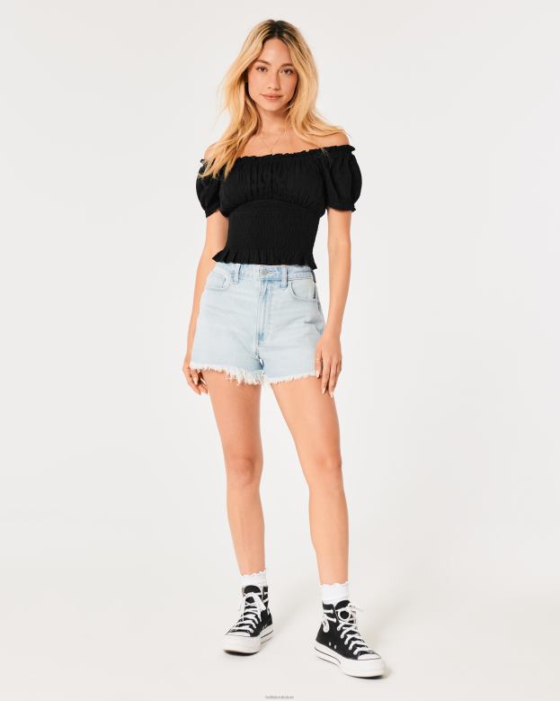Tops Hollister Women On or Off the Shoulder Smocked Waist Top 48820107 Black