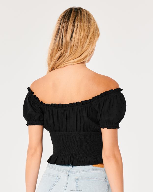 Tops Hollister Women On or Off the Shoulder Smocked Waist Top 48820107 Black