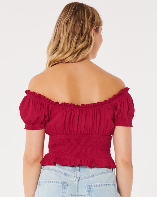 Tops Hollister Women On or Off the Shoulder Smocked Waist Top 48820184 Red
