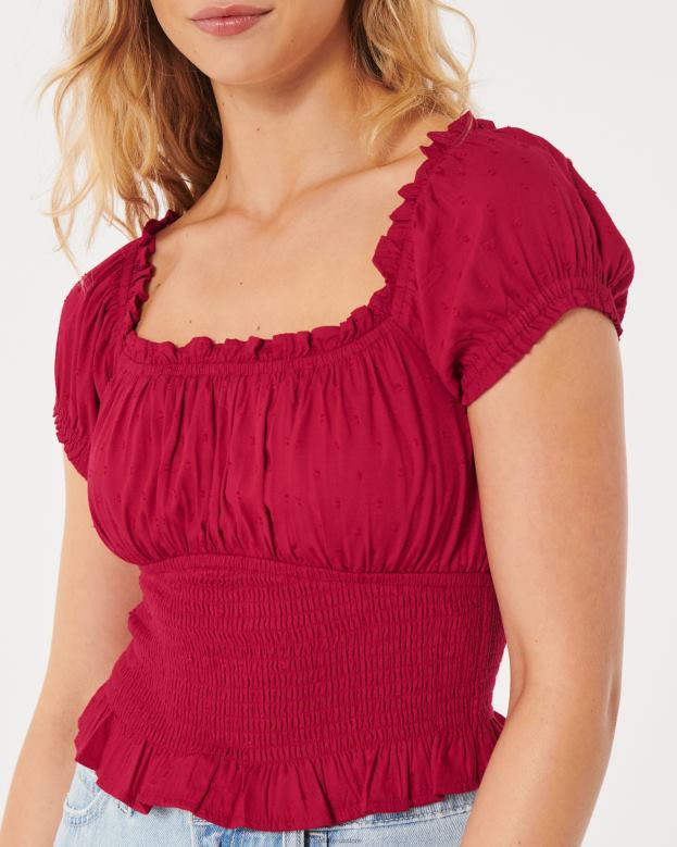 Tops Hollister Women On or Off the Shoulder Smocked Waist Top 48820184 Red