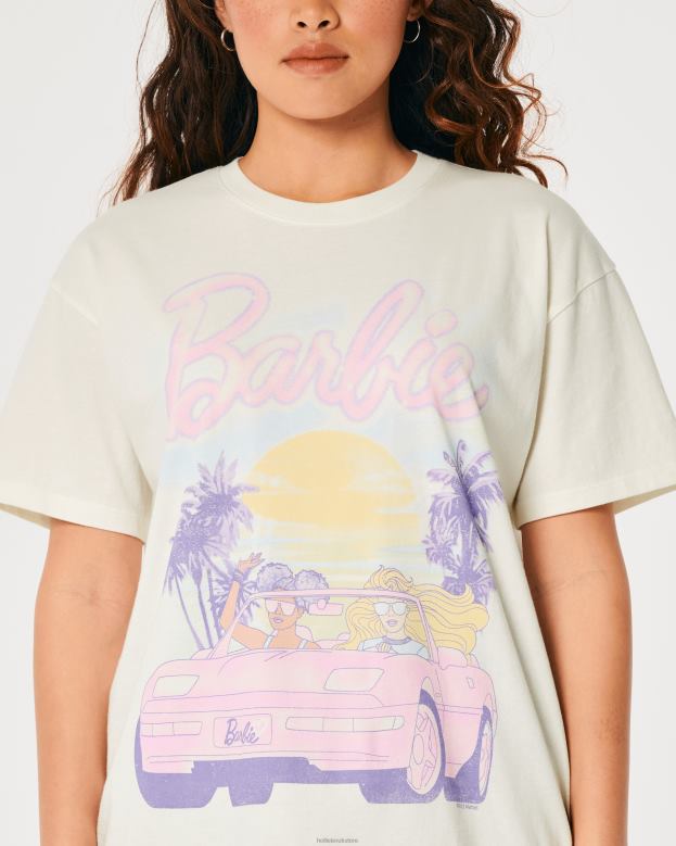 Tops Hollister Women Oversized Barbie Car Graphic Tee 488202 Cream