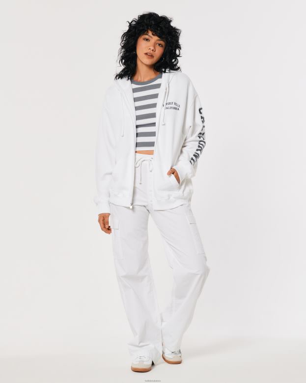 Tops Hollister Women Oversized Beverly Hills Graphic Full-Zip Hoodie 48820267 White