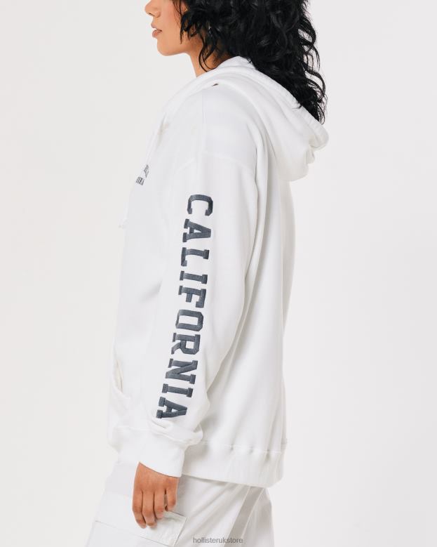Tops Hollister Women Oversized Beverly Hills Graphic Full-Zip Hoodie 48820267 White