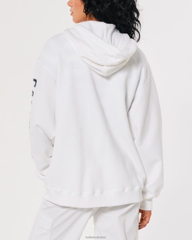 Tops Hollister Women Oversized Beverly Hills Graphic Full-Zip Hoodie 48820267 White