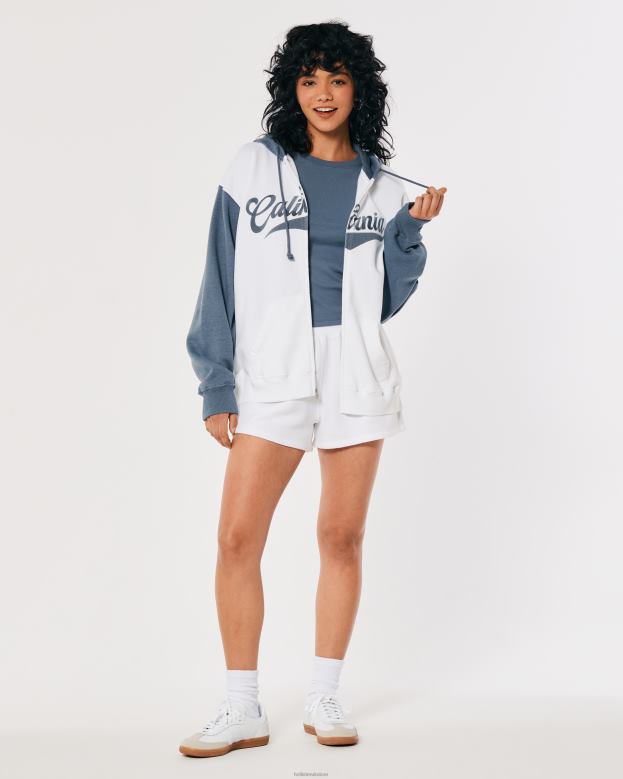 Tops Hollister Women Oversized California Graphic Full-Zip Hoodie 48820259 Navy And White