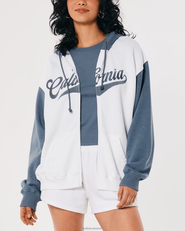 Tops Hollister Women Oversized California Graphic Full-Zip Hoodie 48820259 Navy And White