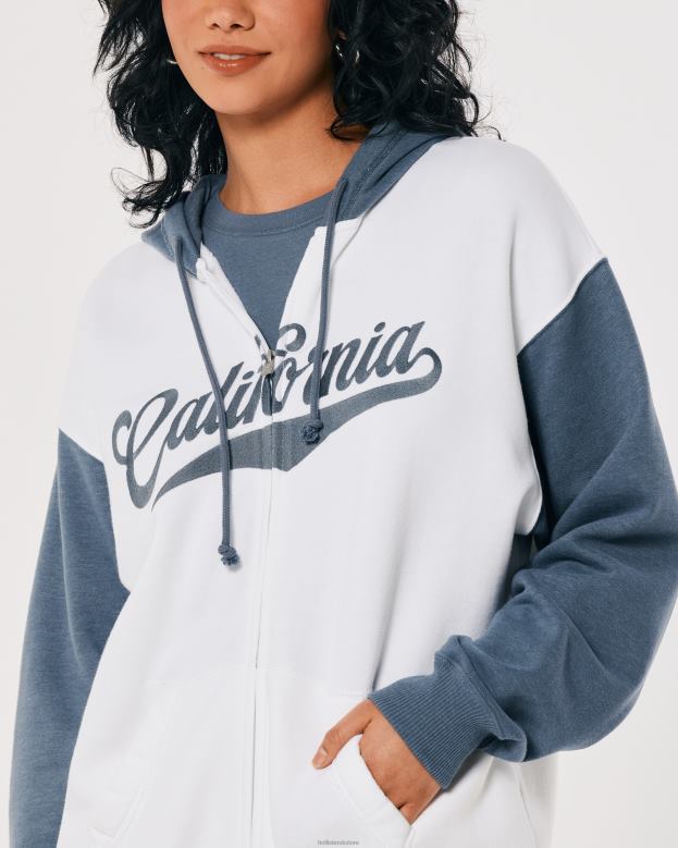 Tops Hollister Women Oversized California Graphic Full-Zip Hoodie 48820259 Navy And White
