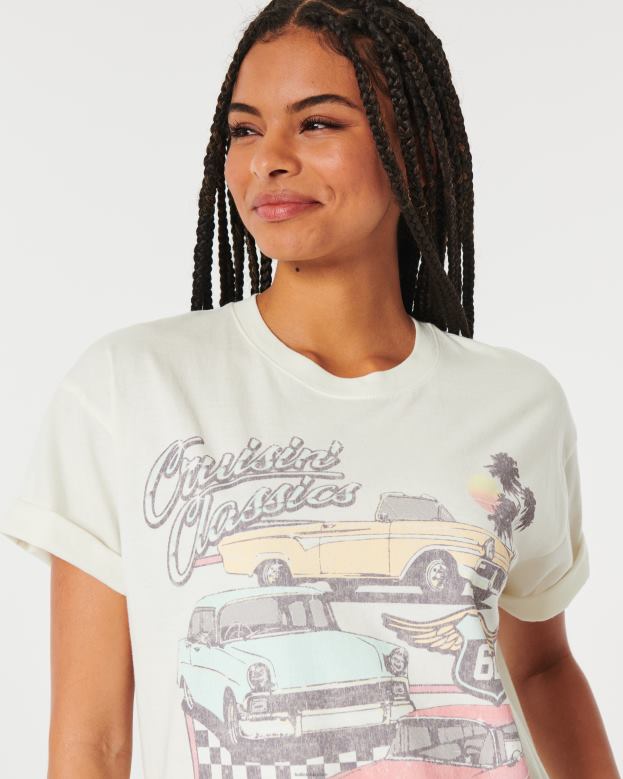 Tops Hollister Women Oversized Classic Car Graphic Tee 4882061 White