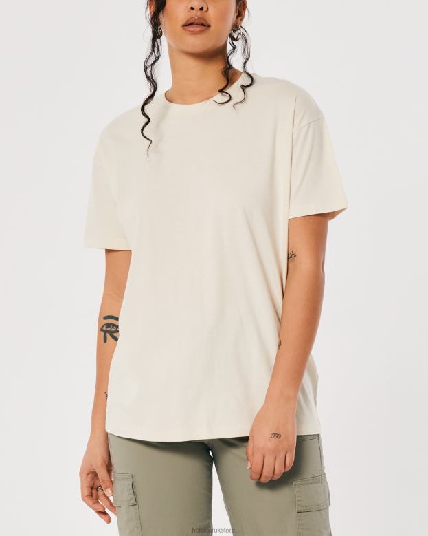 Tops Hollister Women Oversized Crew T-Shirt 48820113 Cream