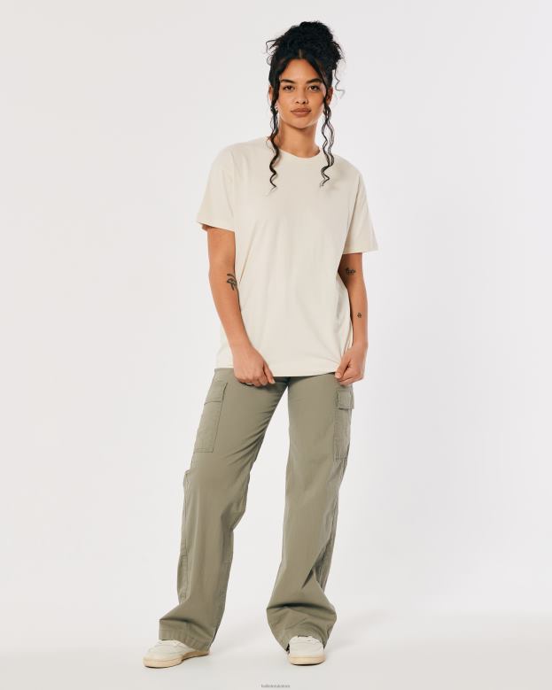Tops Hollister Women Oversized Crew T-Shirt 48820113 Cream