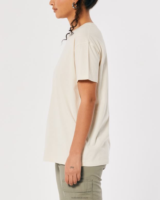 Tops Hollister Women Oversized Crew T-Shirt 48820113 Cream