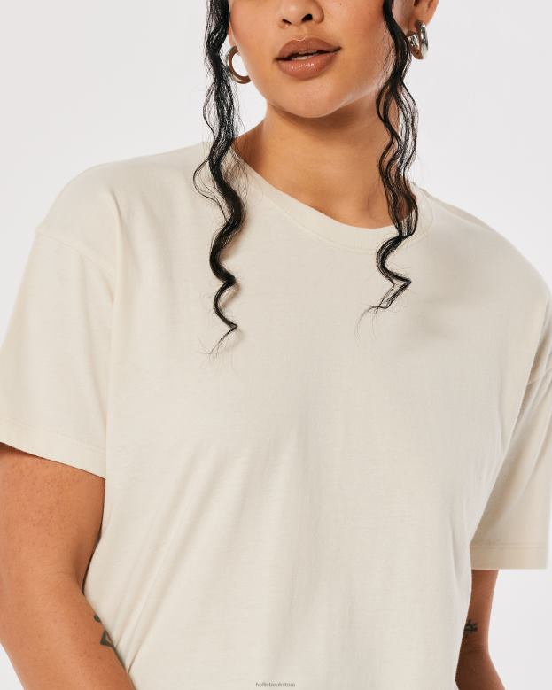 Tops Hollister Women Oversized Crew T-Shirt 48820113 Cream