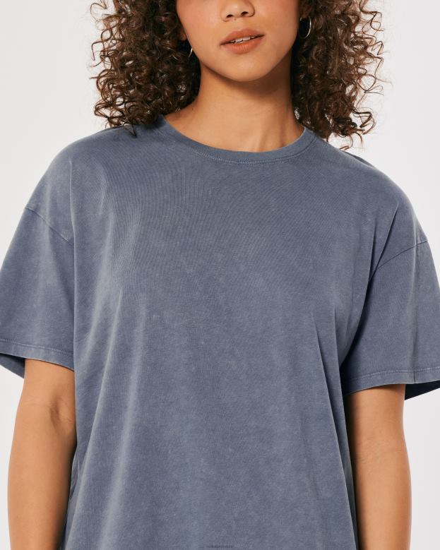 Tops Hollister Women Oversized Crew T-Shirt 4882063 Blue