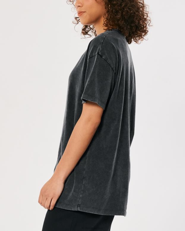 Tops Hollister Women Oversized Crew T-Shirt 4882089 Black
