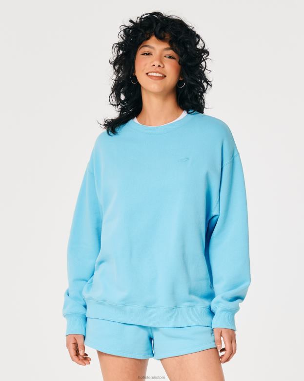 Tops Hollister Women Oversized Icon Crew Sweatshirt 48820133 Turquoise