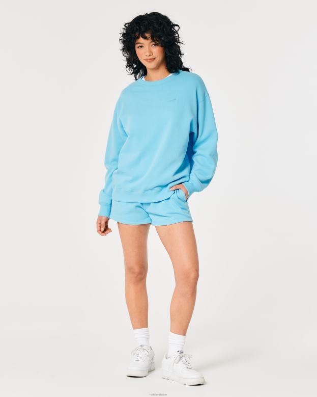 Tops Hollister Women Oversized Icon Crew Sweatshirt 48820133 Turquoise