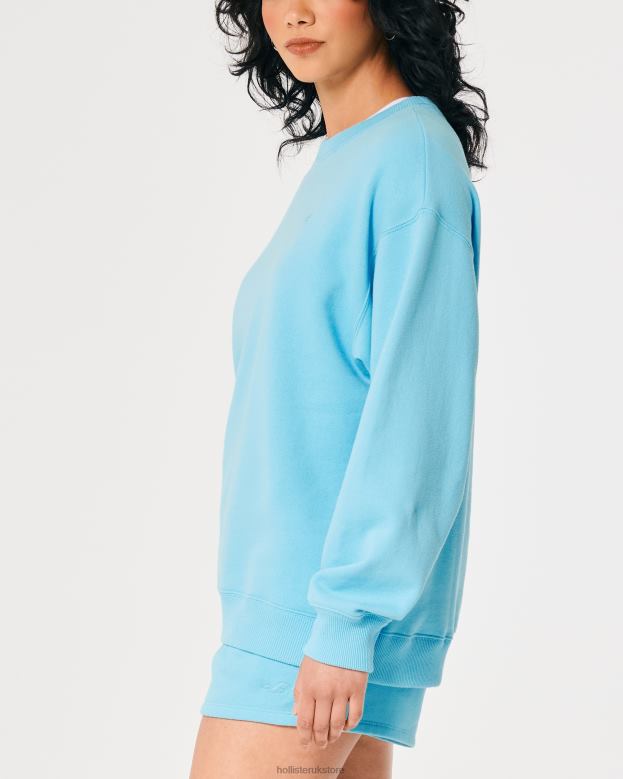 Tops Hollister Women Oversized Icon Crew Sweatshirt 48820133 Turquoise