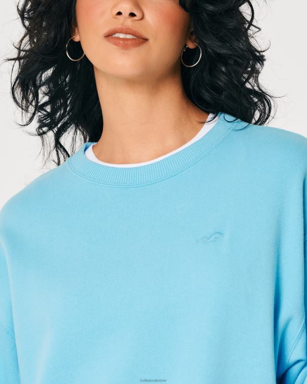Tops Hollister Women Oversized Icon Crew Sweatshirt 48820133 Turquoise
