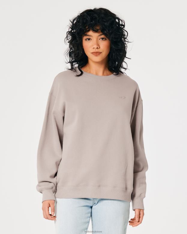 Tops Hollister Women Oversized Icon Crew Sweatshirt 4882019 Taupe